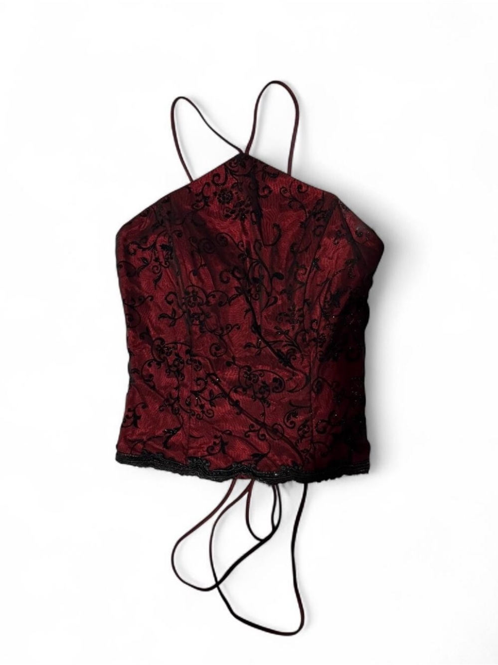 Blondie Nites Burgundy and Black Embroidered corset top
